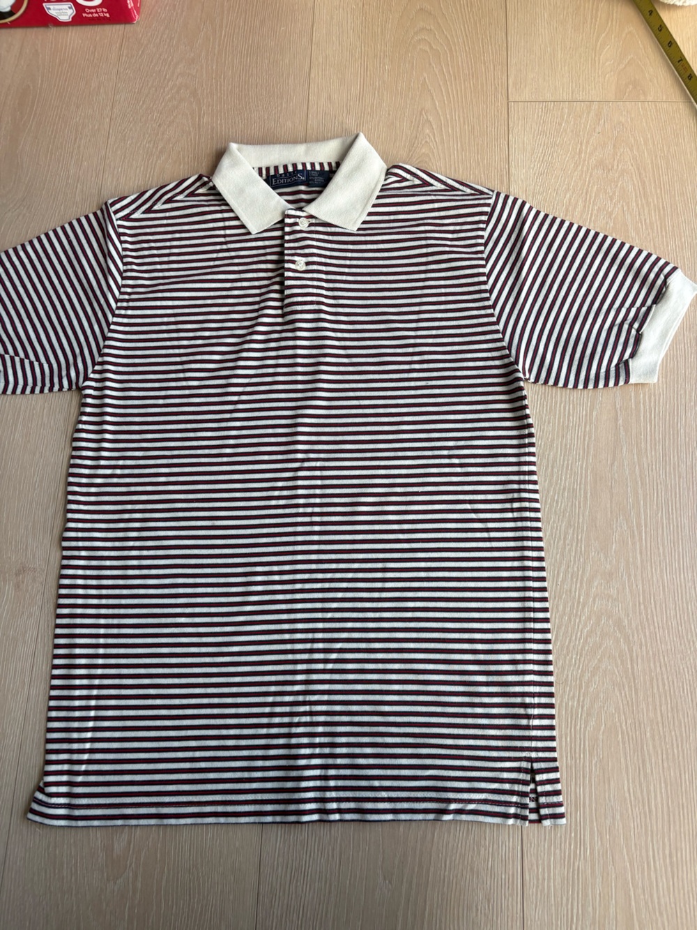 Basic Editions Striped Polo - Burgundy and White
